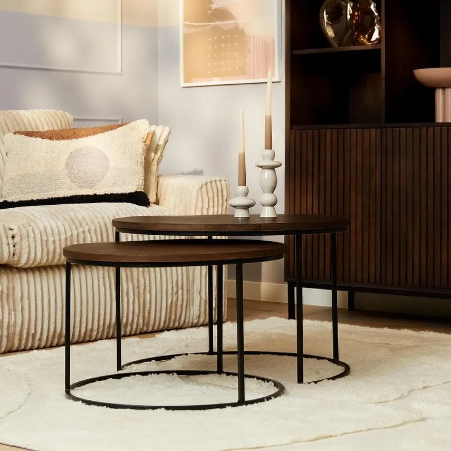 Martin Salontafel set van 3 rond Walnoot