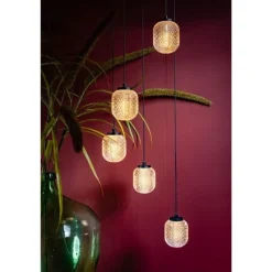 Mary 5-lichts Hanglamp getrapt glas