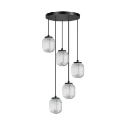 Mary 5-lichts Hanglamp getrapt glas