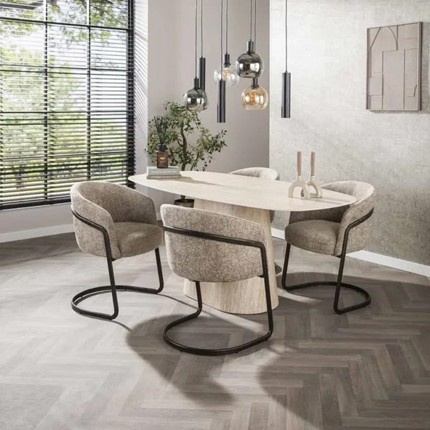 Matteo Eettafel Deens ovaal Travertin 180cm