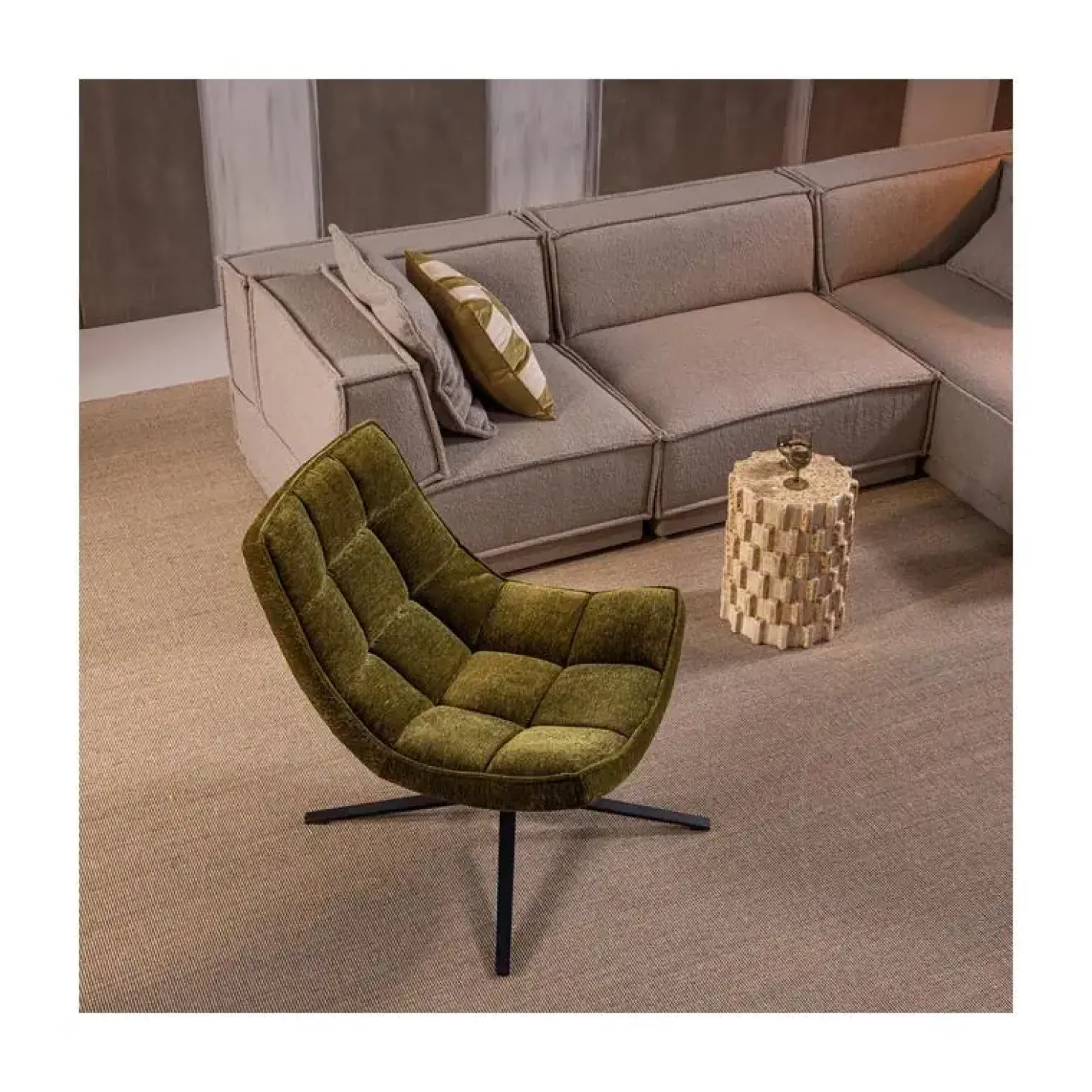 Maudi Draaifauteuil Chenille Groen