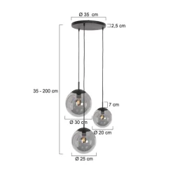 Maya 3-lichts Hanglamp Getrapt Smoke