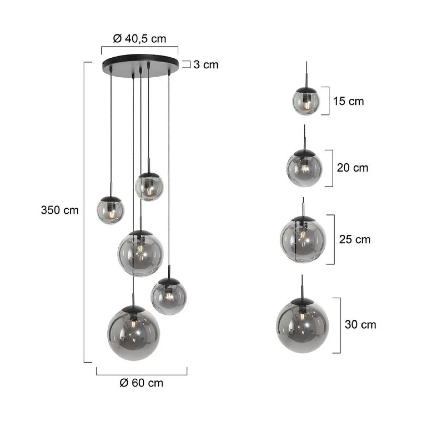 Maya 5-lichts Hanglamp Getrapt Smoke