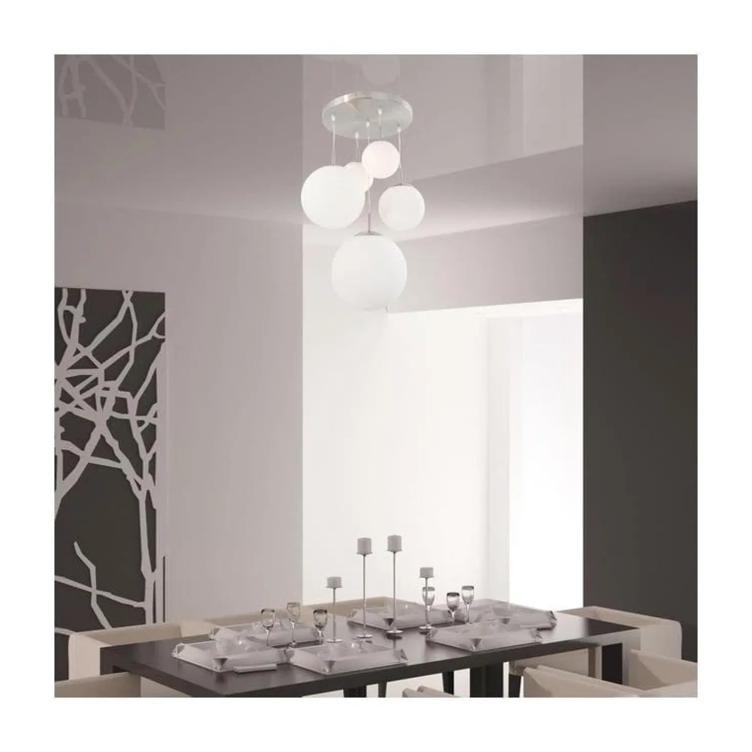 Maya 5-lichts Hanglamp Getrapt Opaal wit