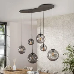 Mika 6-lichts Hanglamp Smoke