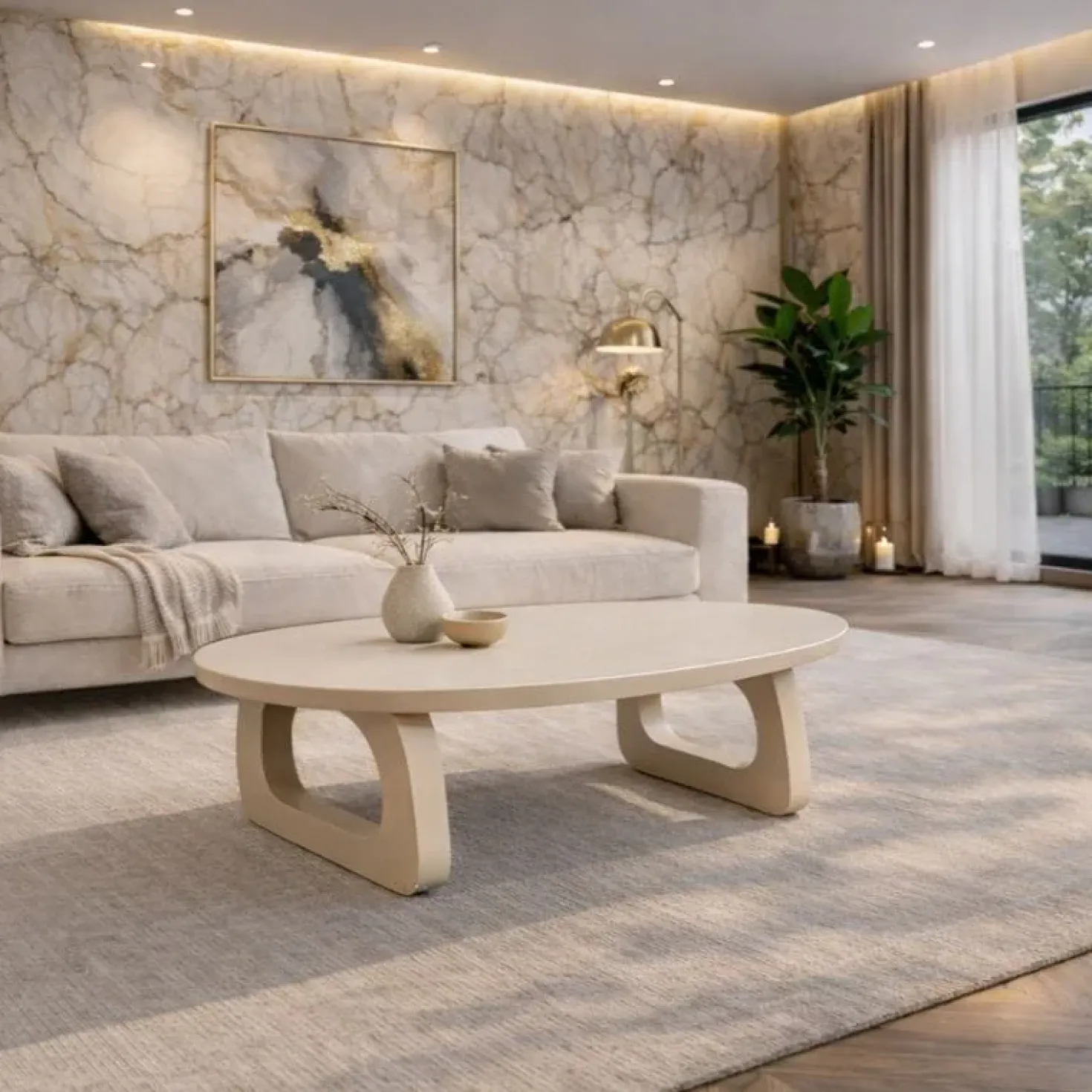 Mike Salontafel ovaal Beige mangohout 130cm