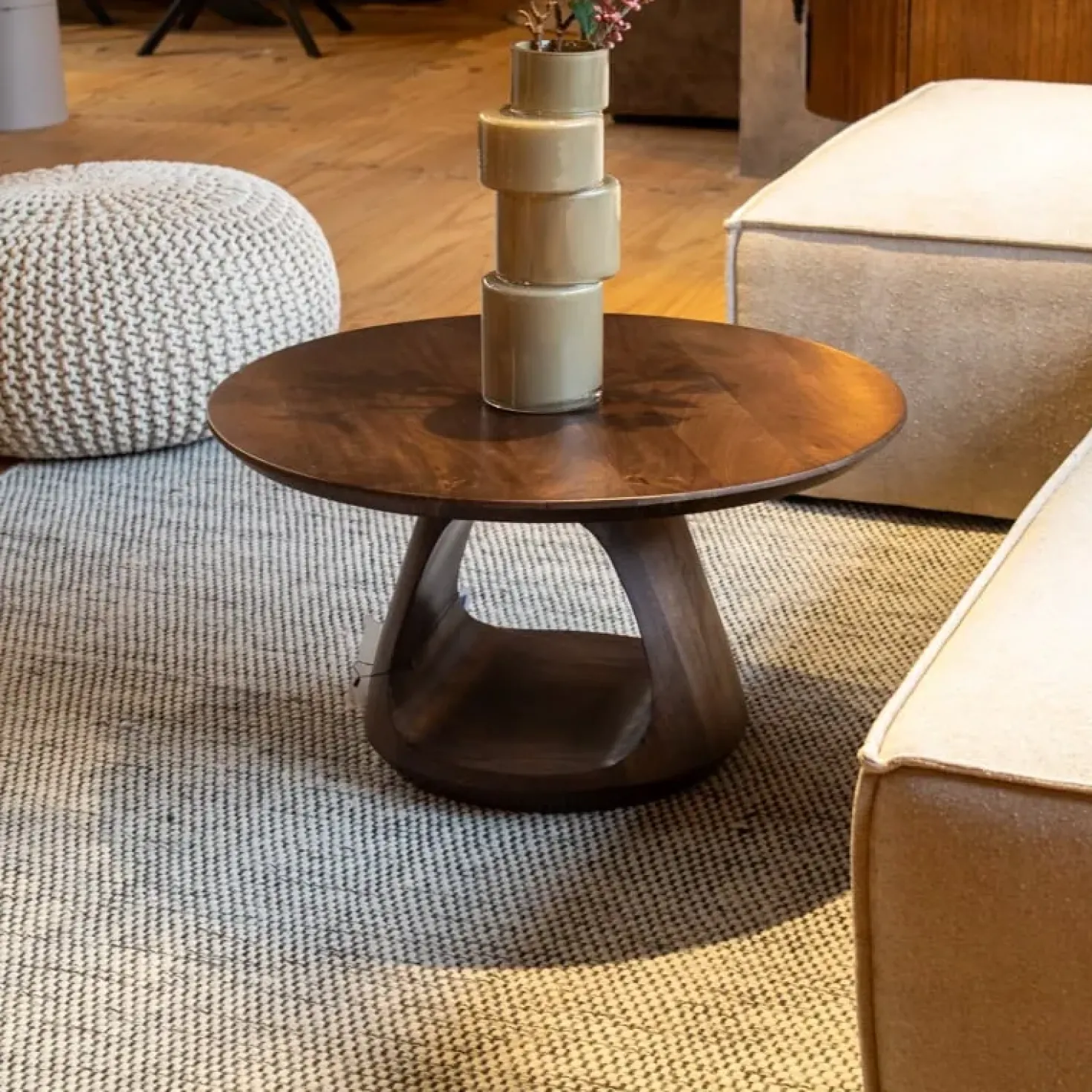 Mike Salontafel rond Walnoot Medium 70cm