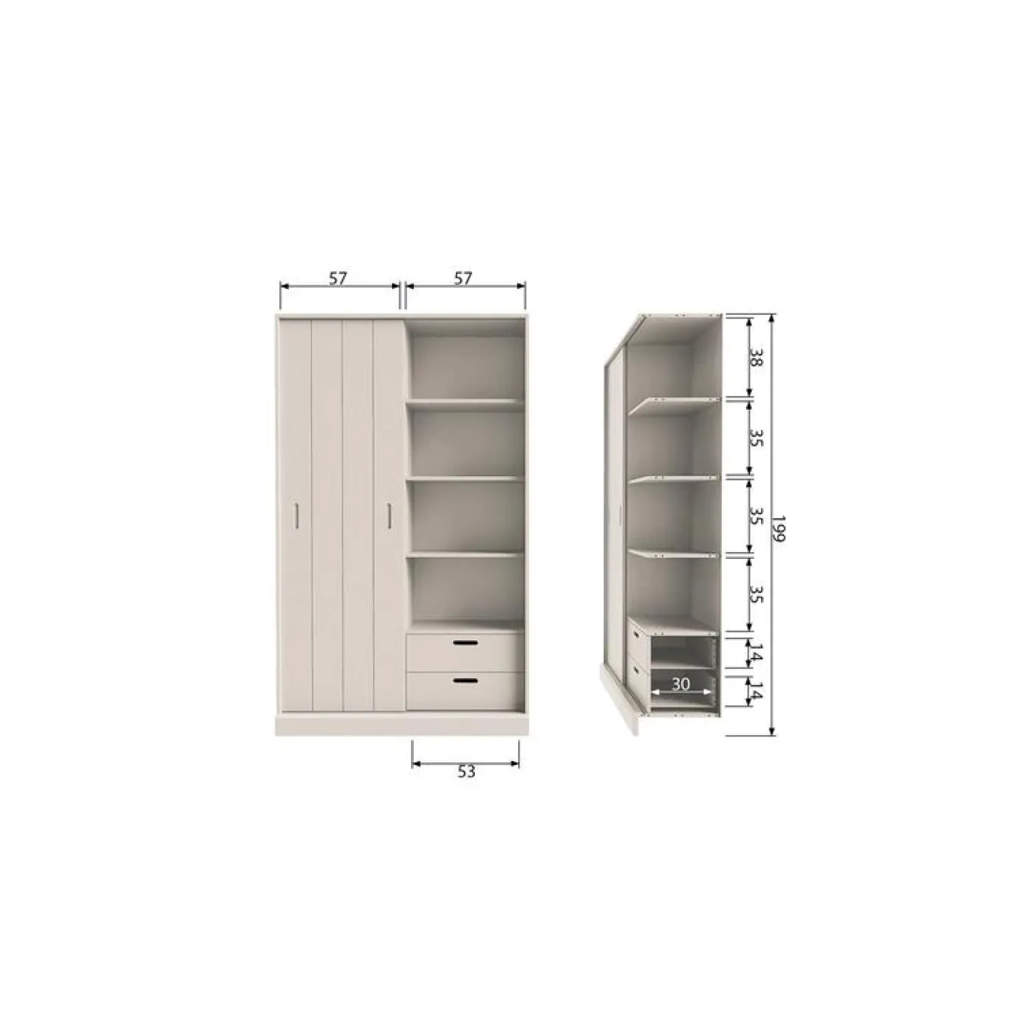 Mila Schuifdeurkast Dennenhout Dust 120cm