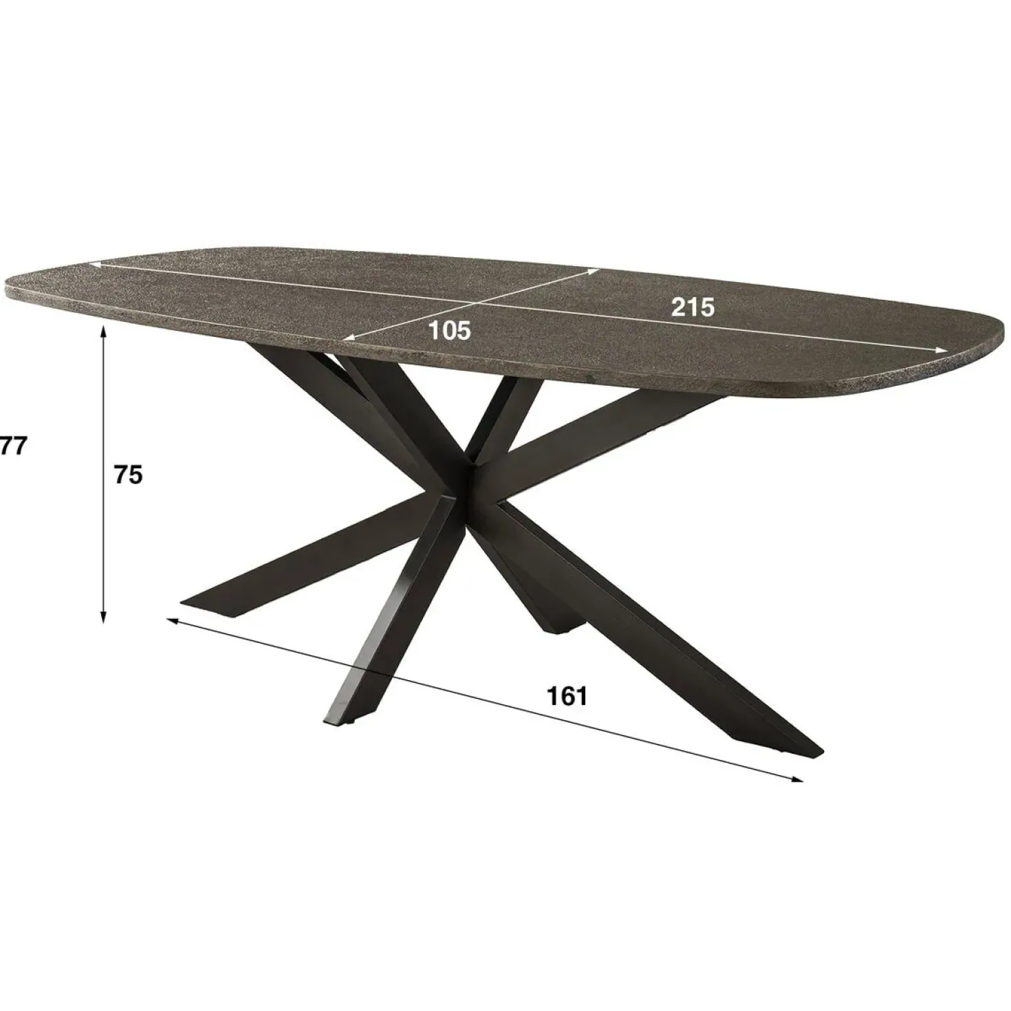 Miles Eettafel deens ovaal Brons 215cm