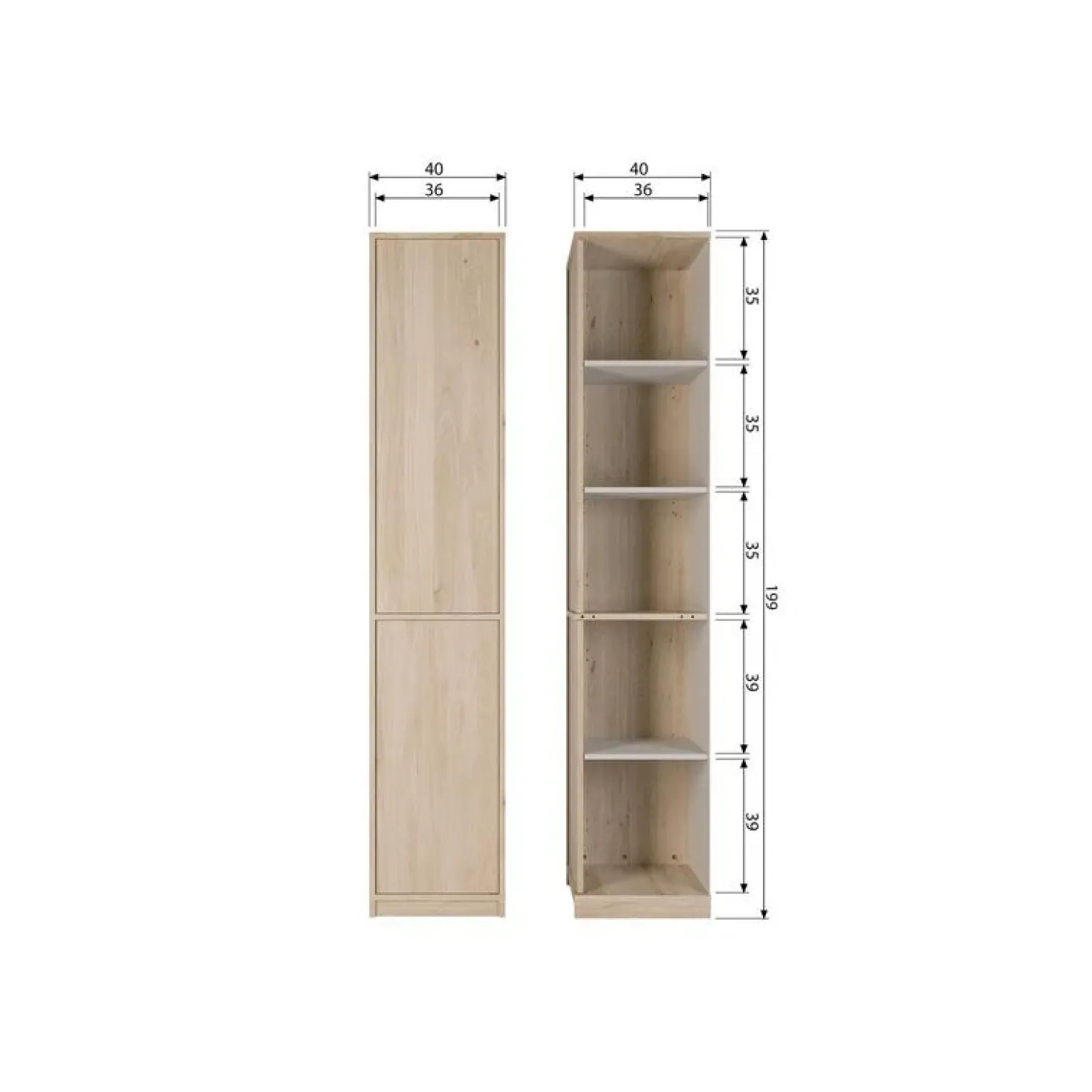 Modulair Bovenkast Eiken Naturel Mat 40cm