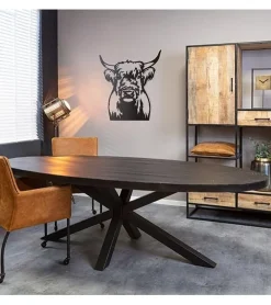 Morada eettafel industrieel ovaal mangohout zwart 180cm
