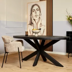 Morada eettafel industrieel ovaal mangohout zwart 180cm