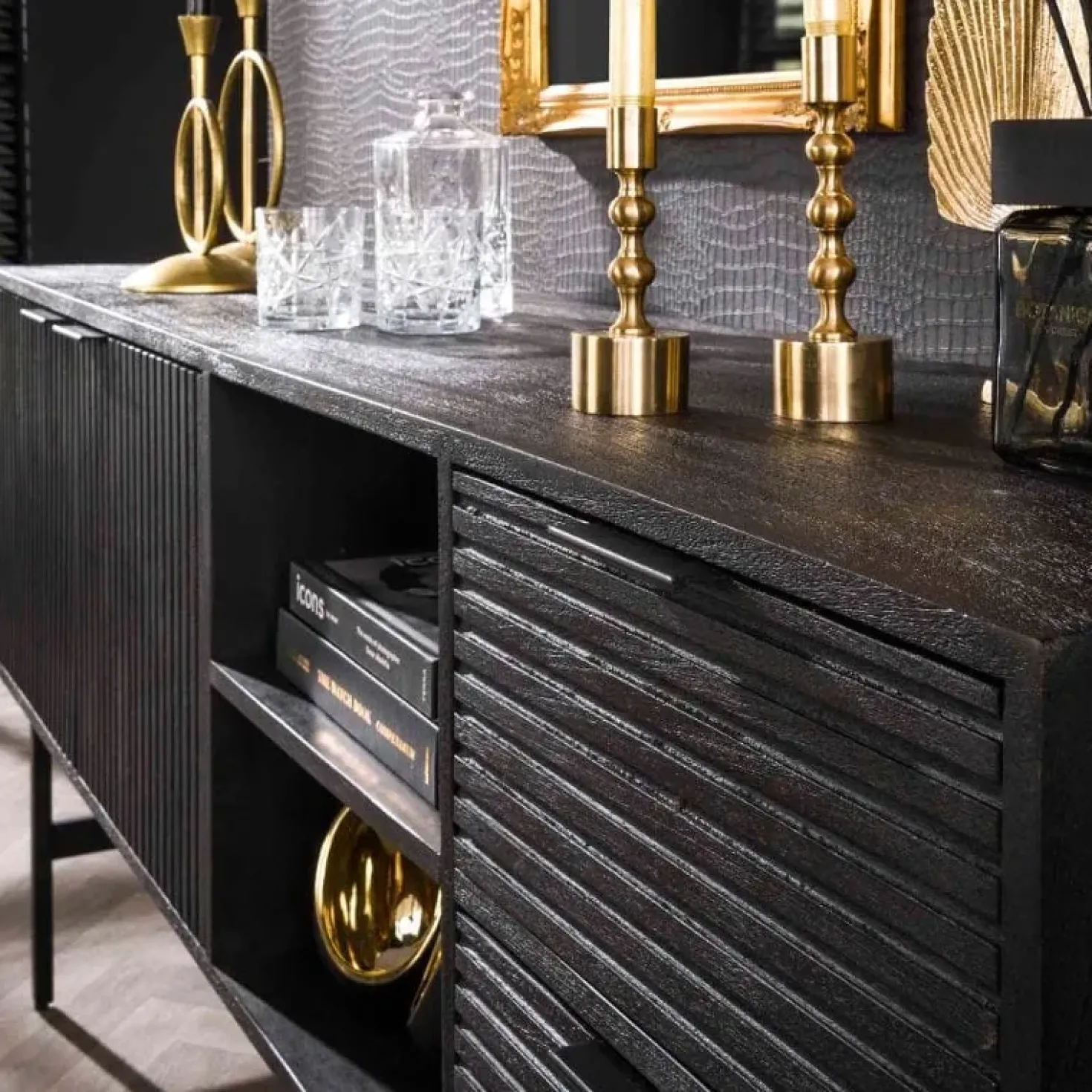 Morina Dressoir mangohout Zwart 170cm