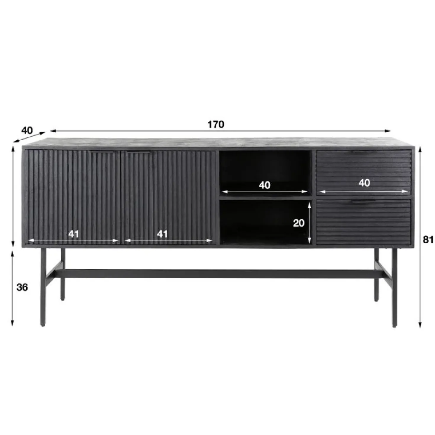Morina Dressoir mangohout Zwart 170cm