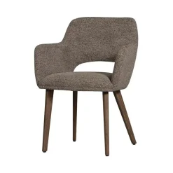 Murat Eetkamerstoel Taupe Met Houten Poot Bruin