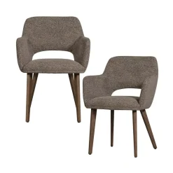 Murat Eetkamerstoel Taupe Met Houten Poot Bruin