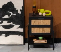 Nachtkastje Yasu Rotan Zwart 45cm