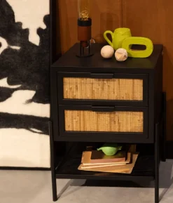 Nachtkastje Yasu Rotan Zwart 45cm