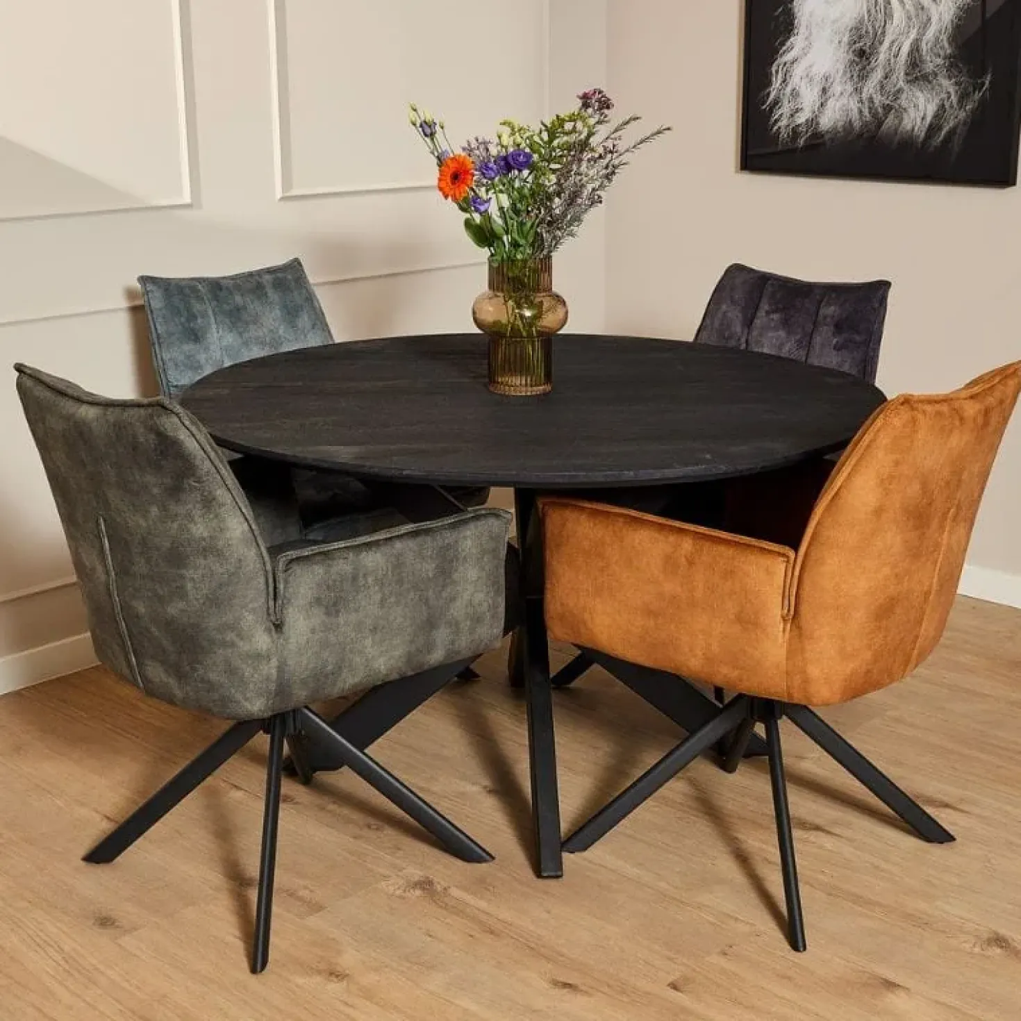 Nelly eetkamerstoel velvet antraciet