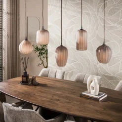 Nevada 5-lichts Hanglamp bruin-frosted glas