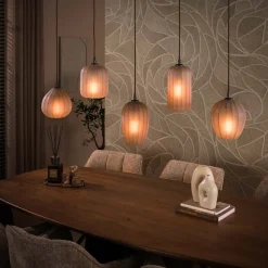 Nevada 5-lichts Hanglamp bruin-frosted glas