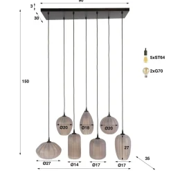 Nevada 7-lichts Hanglamp bruin-frosted glas