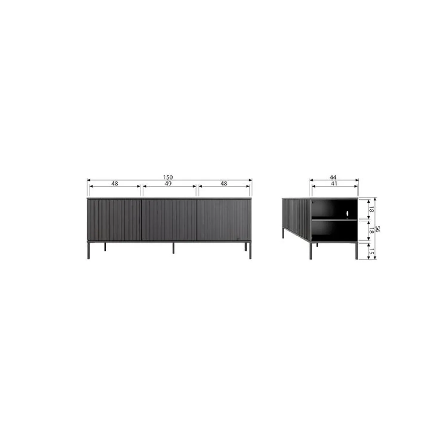 New Gravure Tv meubel grenen zwart 150 cm