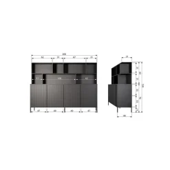 New Gravure Wandkast grenen zwart 200 cm