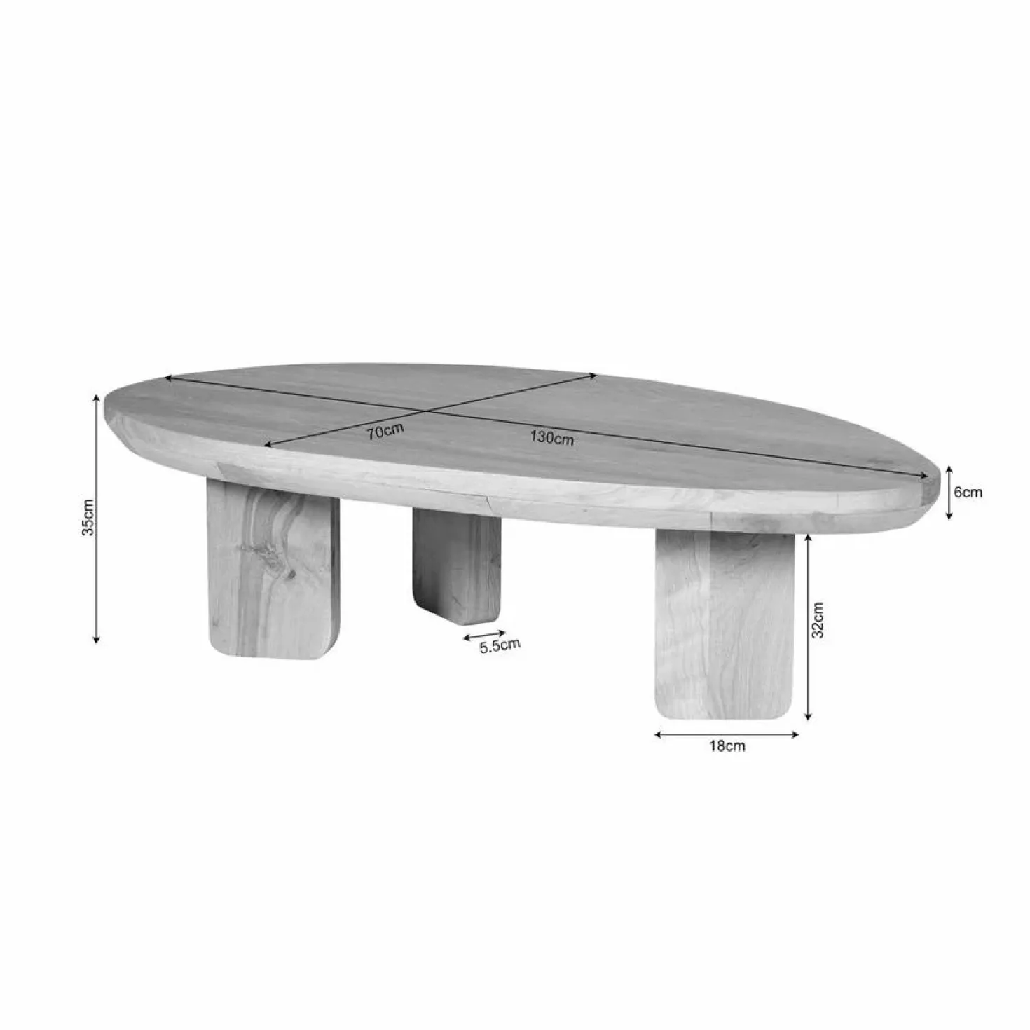 Niko Salontafel Organisch Naturel Eiken 130cm