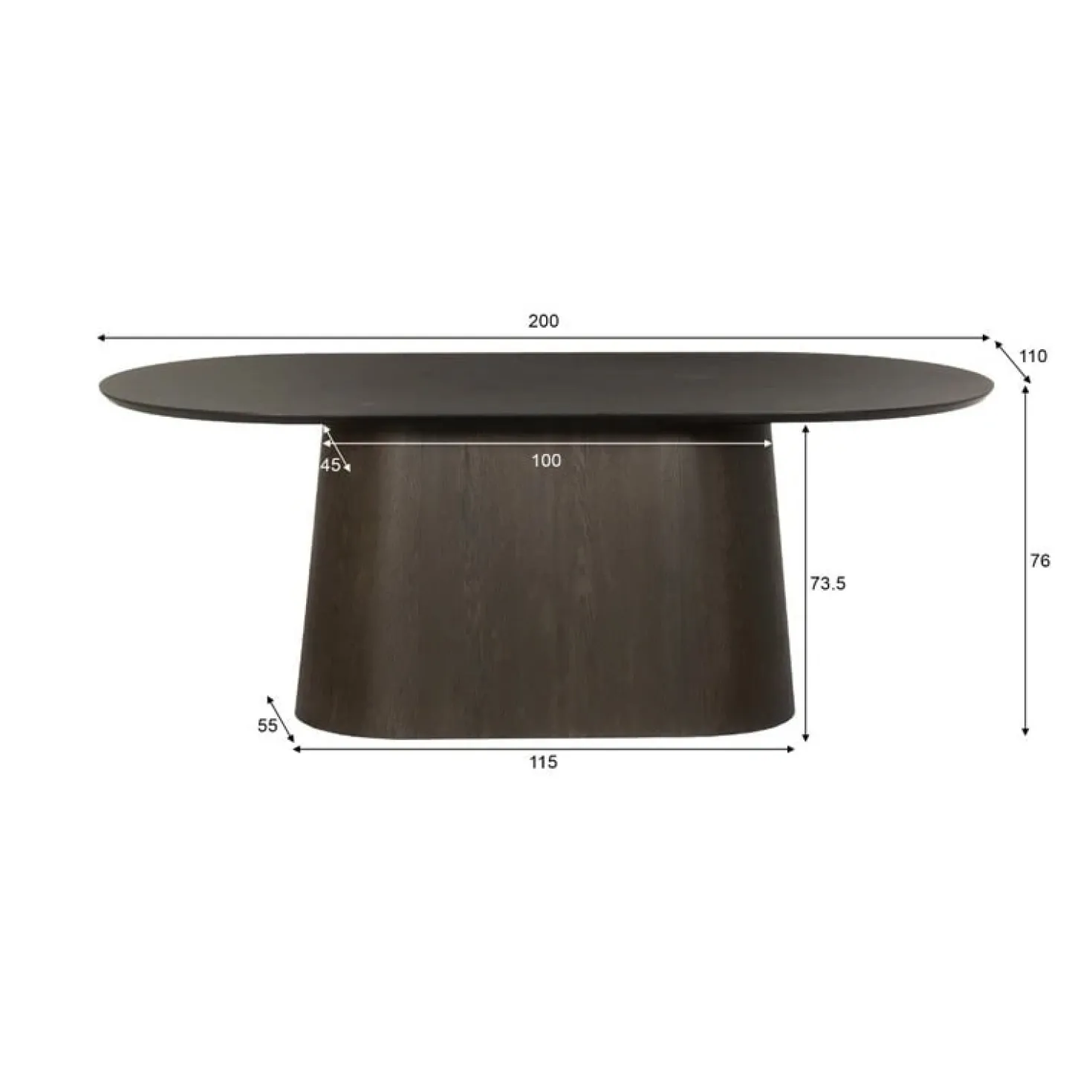 Novero Eettafel Espresso eiken ovaal 200cm