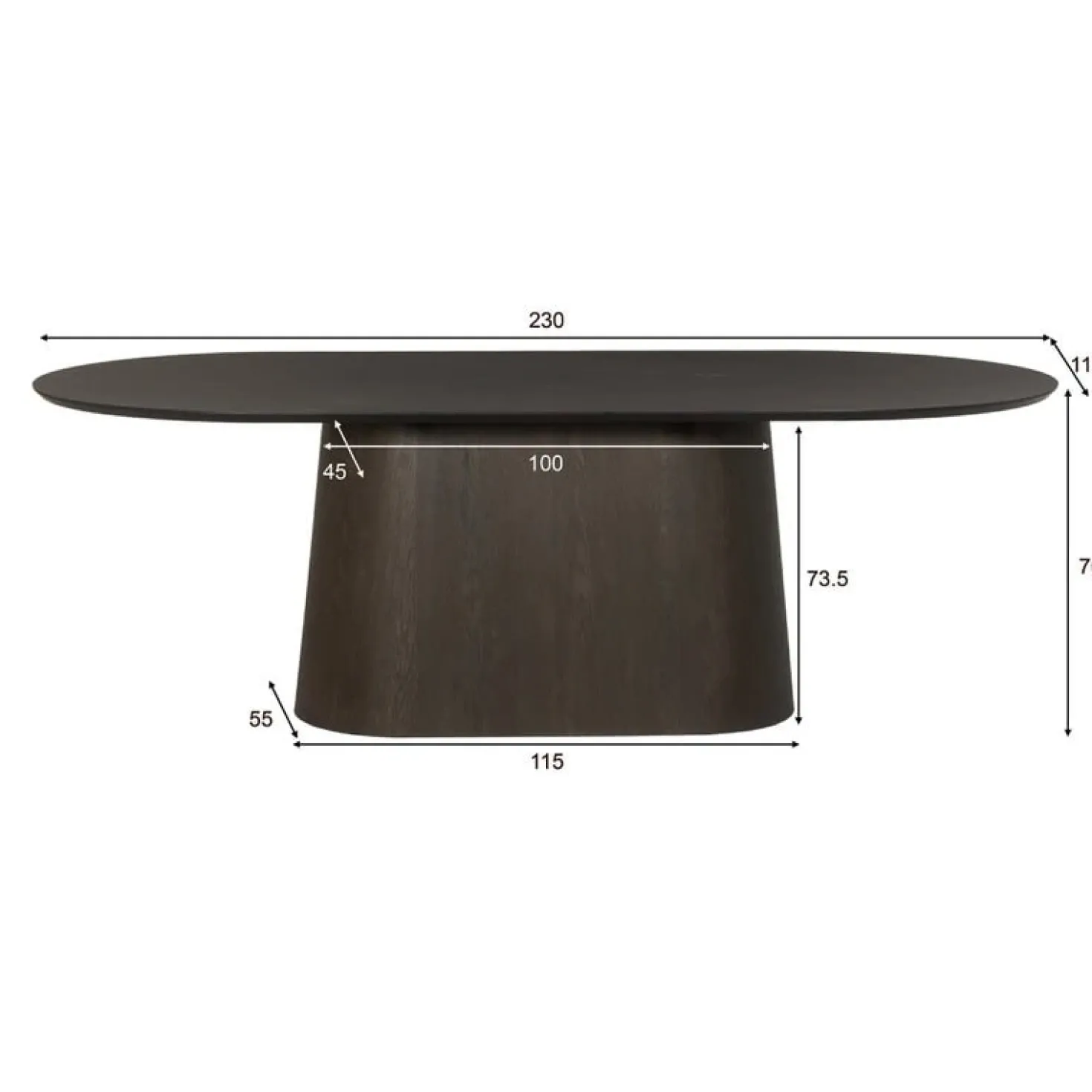 Novero Eettafel Espresso eiken ovaal 230cm