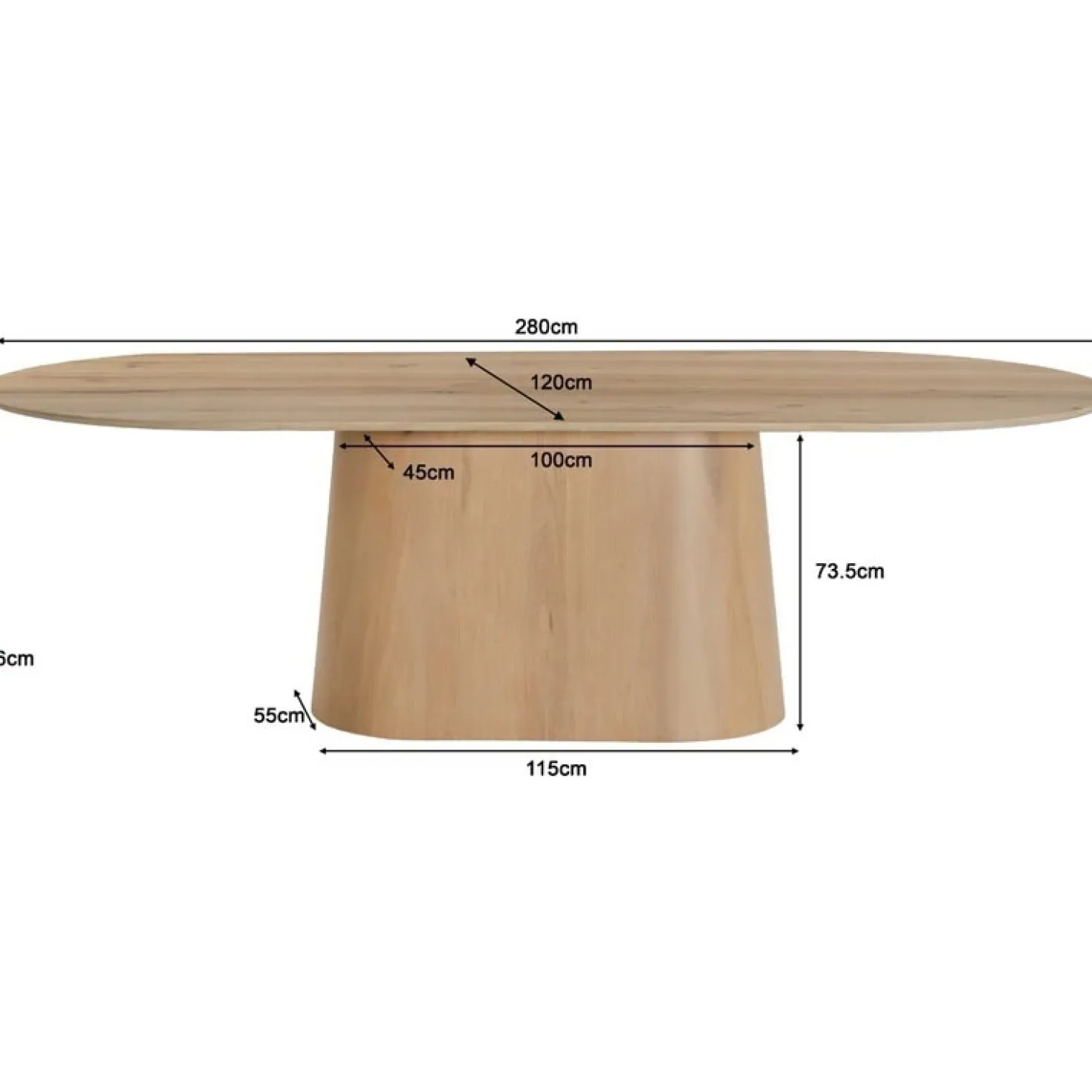 Novero Eettafel naturel eiken ovaal 280cm