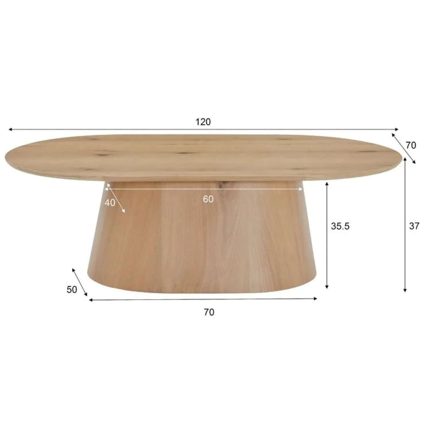 Novero Salontafel naturel eiken Ovaal 120cm
