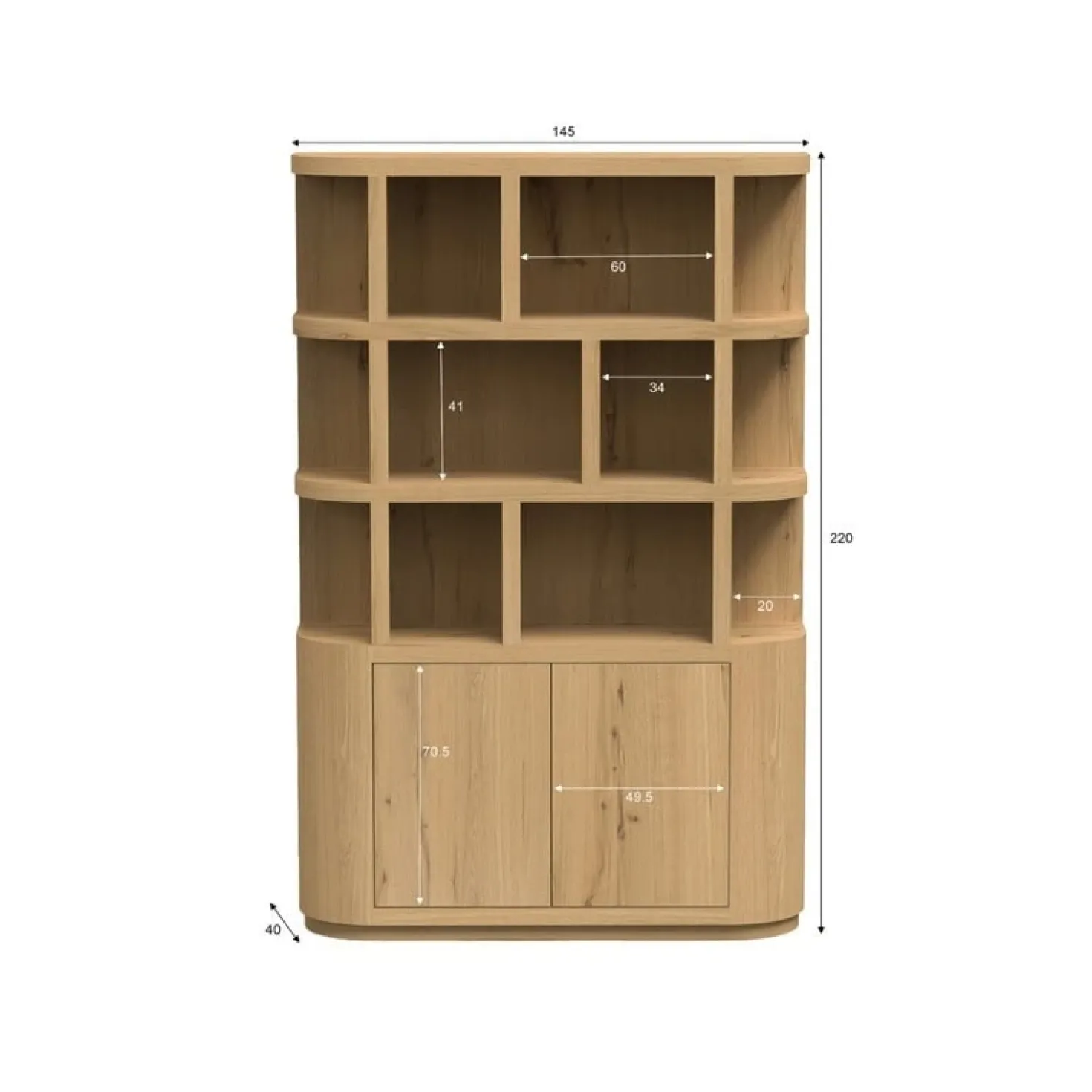 Novero Vakkenkast naturel eiken 145cm