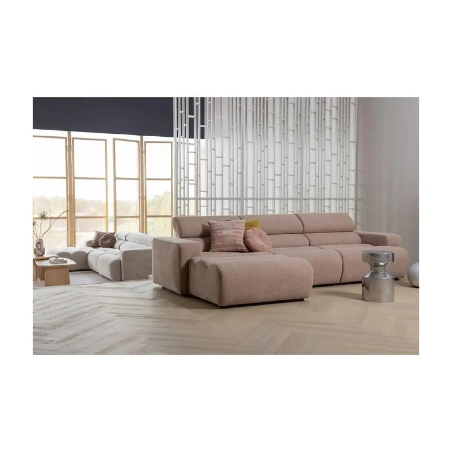 Novi Chaise Longue Bank Links Bouclé Taupe