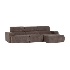 Novi Chaise Longue Bank Rechts Ribstof Grijsbruin