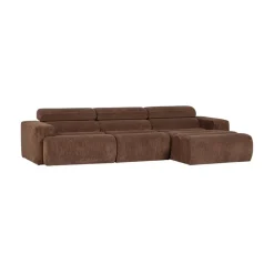 Novi Chaise Longue Bank Rechts Ribstof Mokkabruin