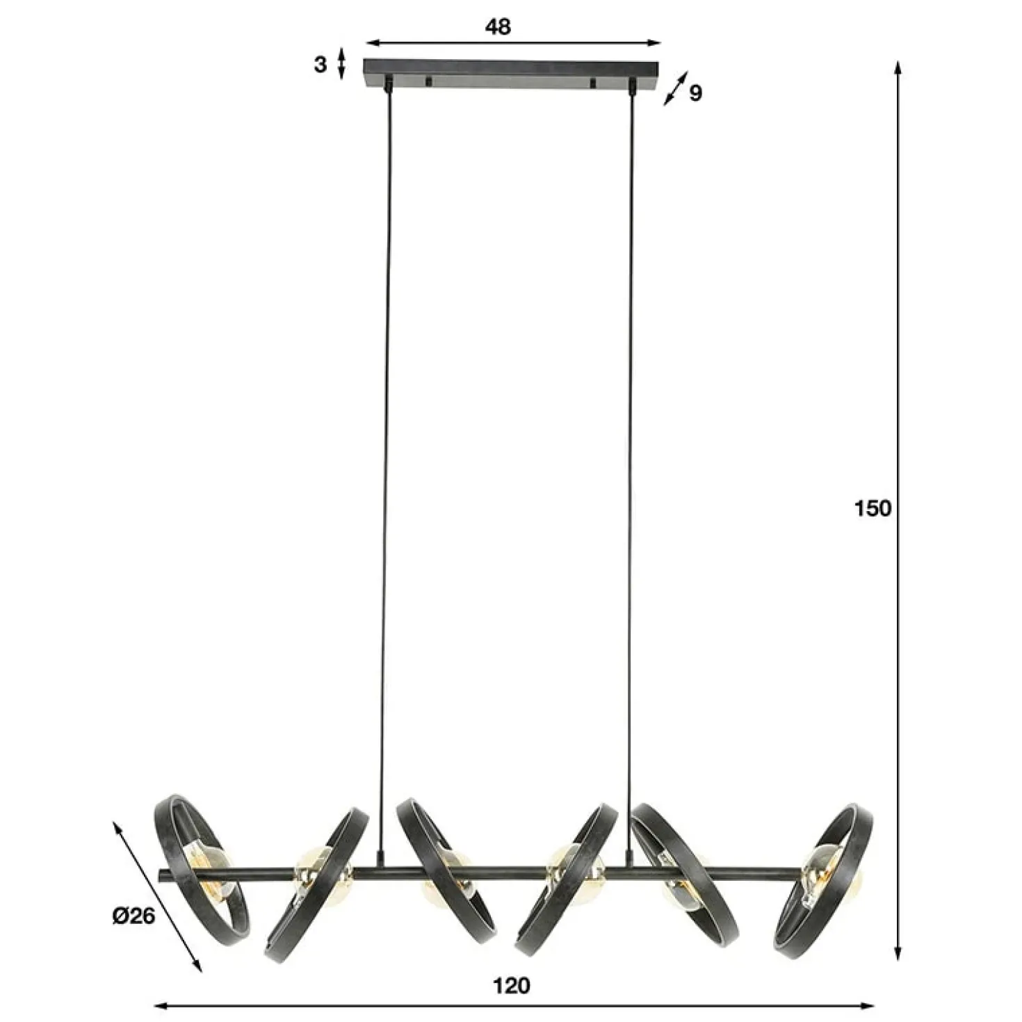 Octavia 6-lichts hanglamp industrieel