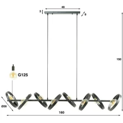Octavia 8-lichts hanglamp industrieel