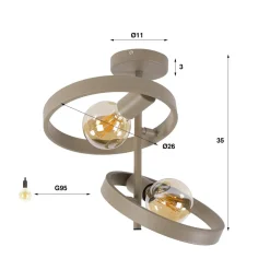 Octavia 2-lichts Plafondlamp Beige