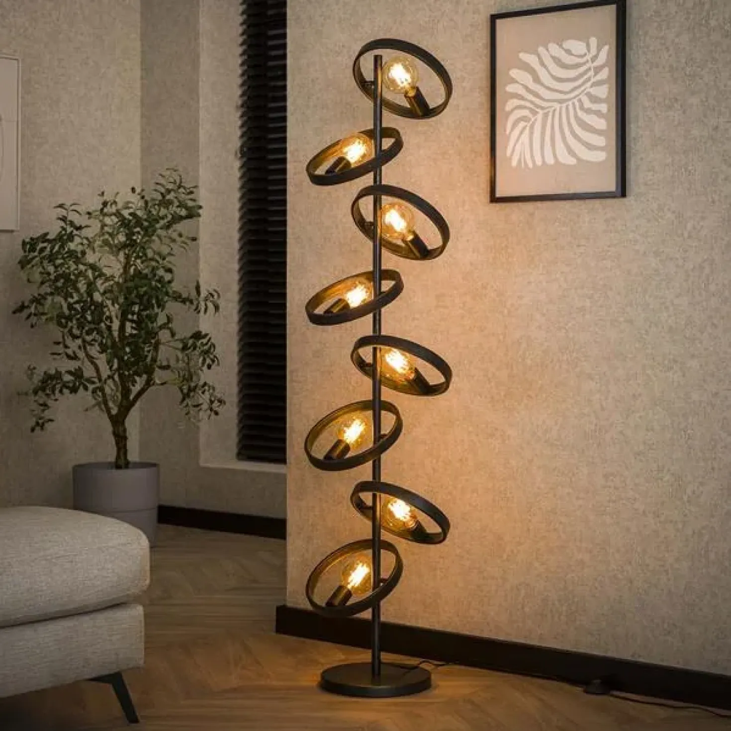 Octavia 8-lichts vloerlamp industrieel
