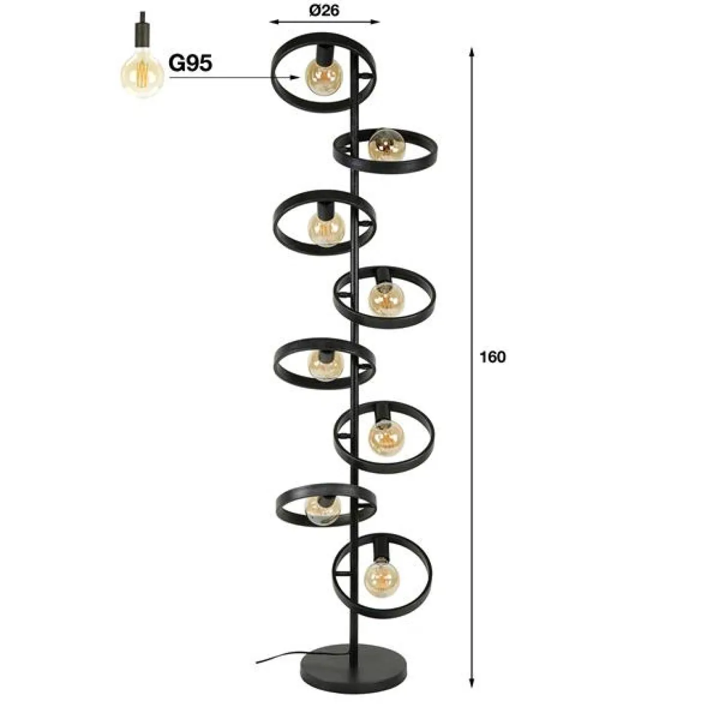 Octavia 8-lichts vloerlamp industrieel