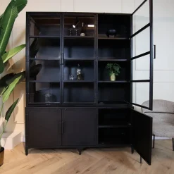 Olaf vitrinekast industrieel zwart 160cm