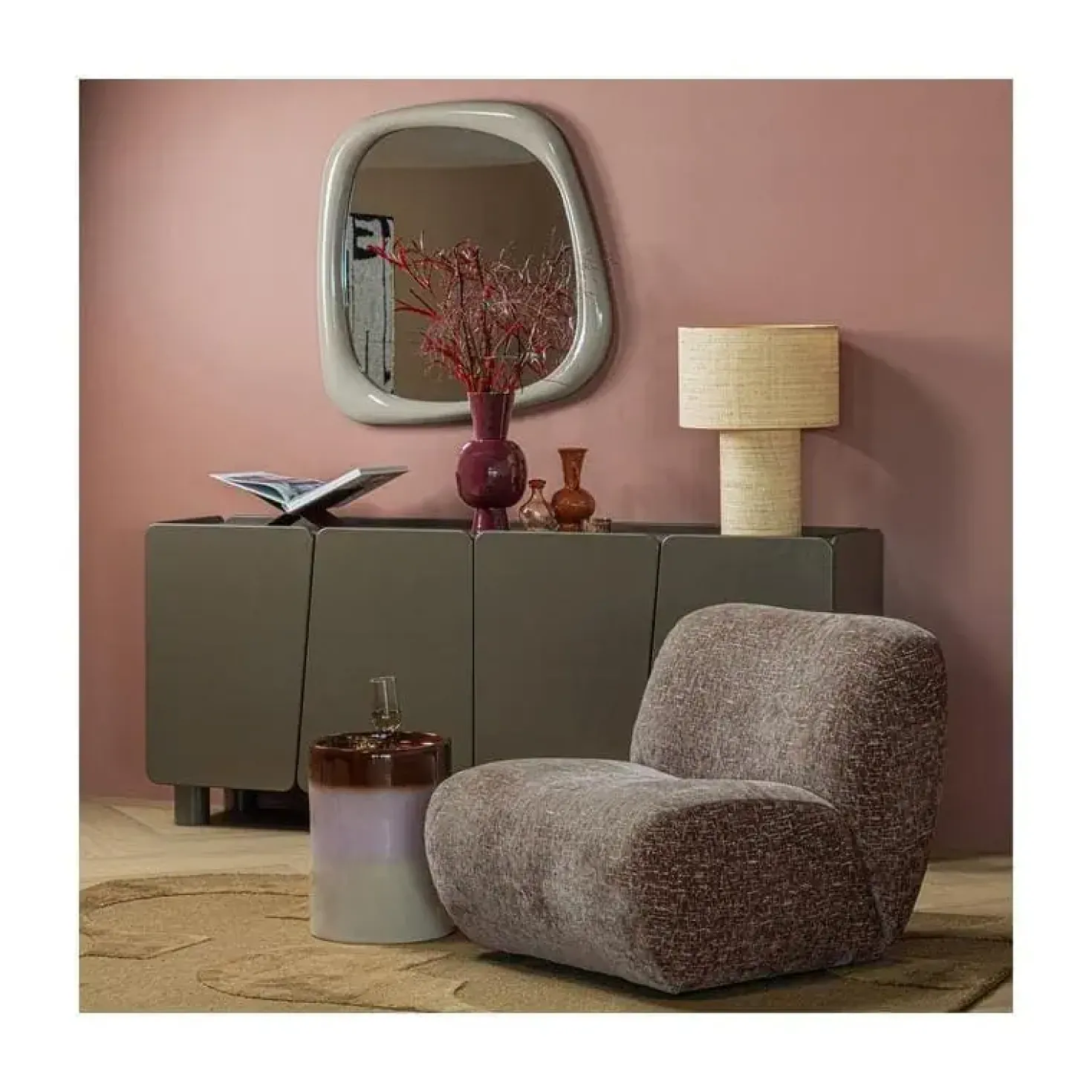 Ollo Bijzettafel rond Roze/Bruin 35cm