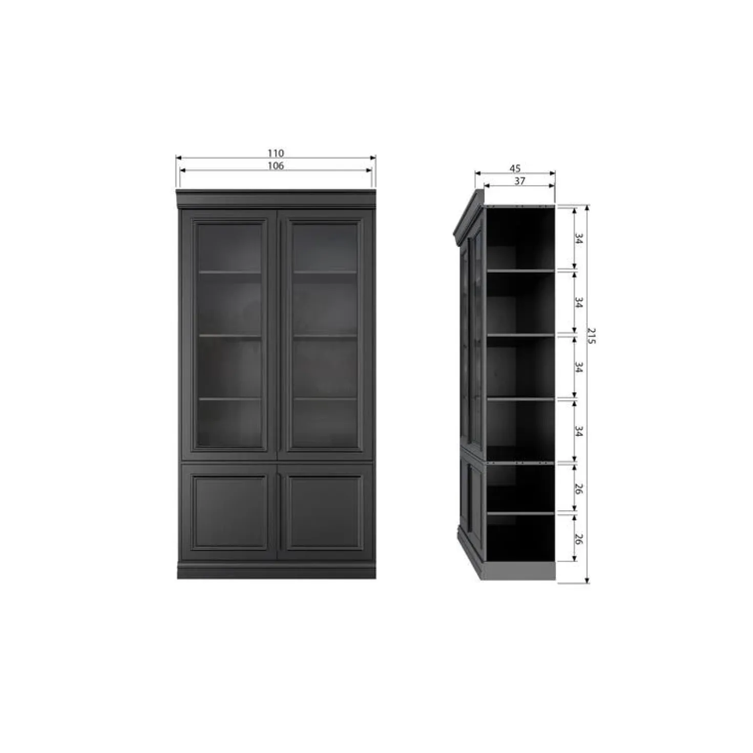 Organize Vitrinekast Dennenhout Matzwart 44cm