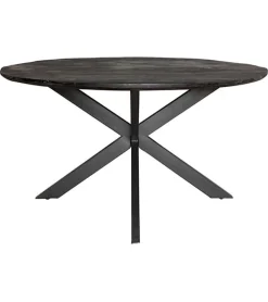 Orianna eettafel industrieel rond mangohout zwart