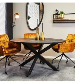 Orianna eettafel industrieel rond mangohout zwart