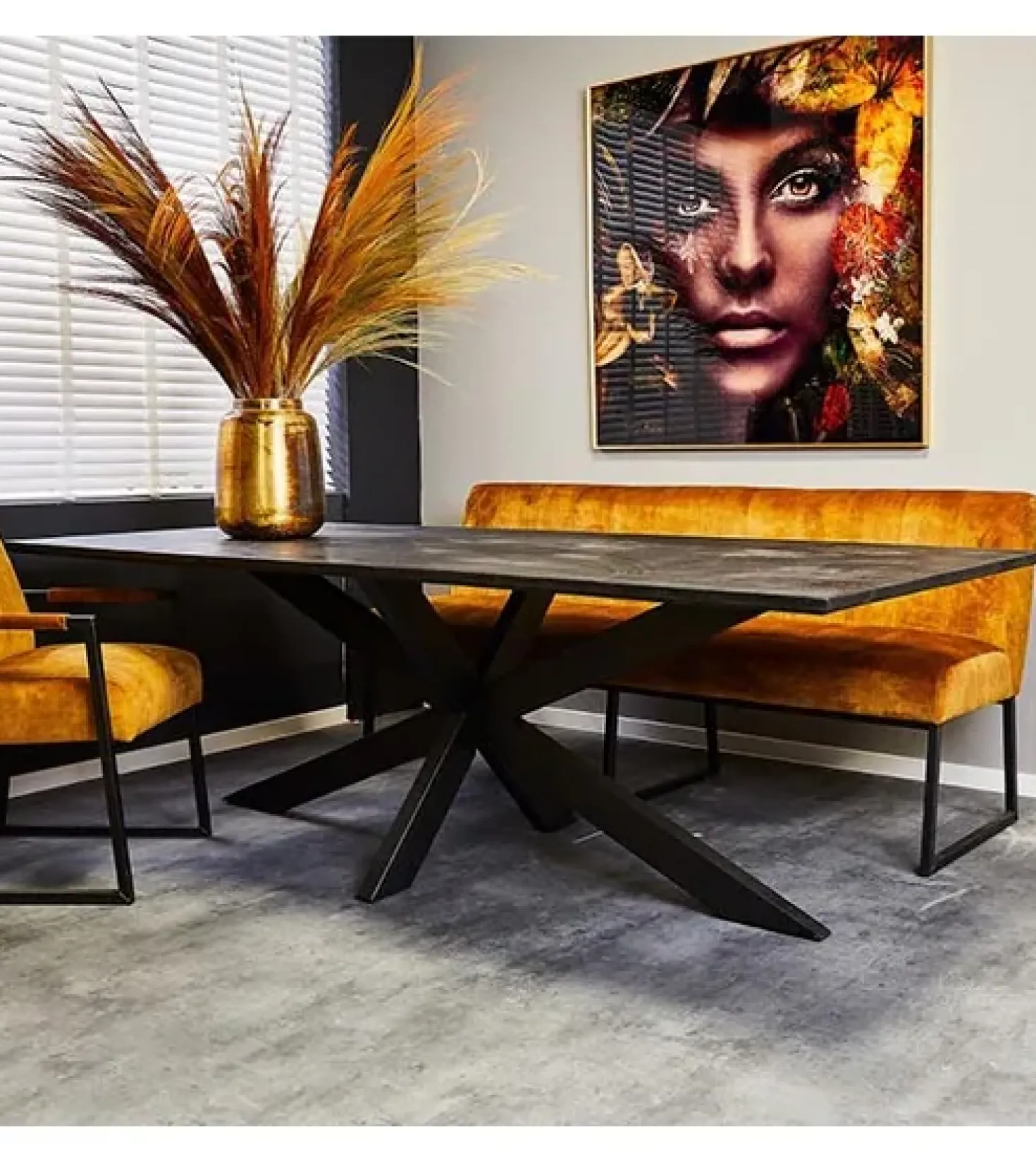 Orianna eettafel industrieel rechthoek mangohout