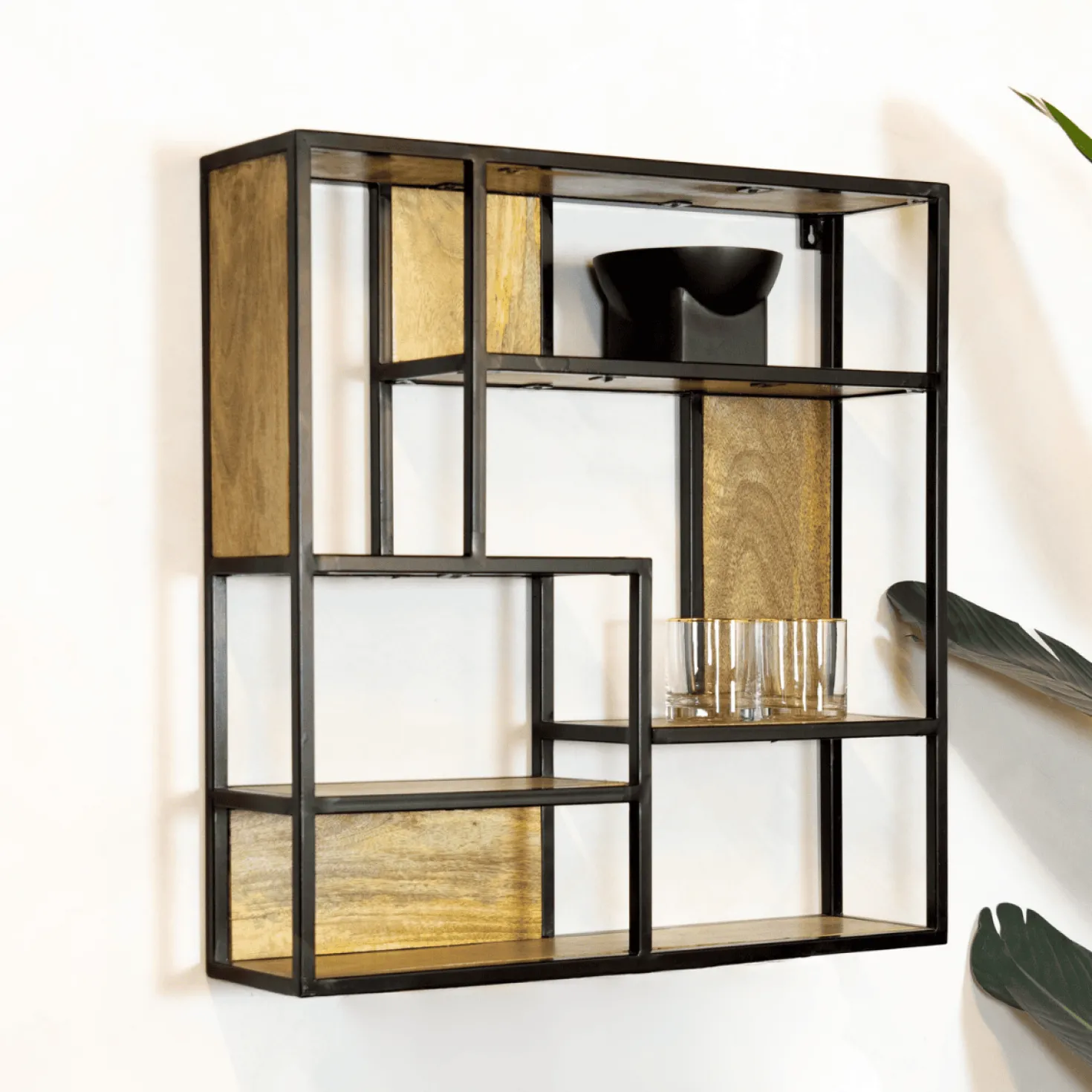 Orianna wandrek industrieel mangohout vierkant naturel 70cm