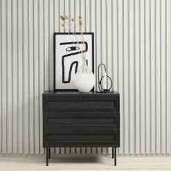 Pernille dressoir zwart melamine rotan 80cm